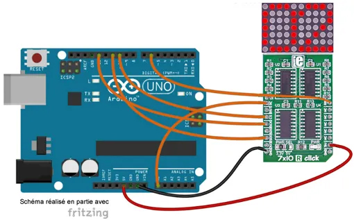 Raccordements avec des strap entre l'Arduino et le module MIKROE-1993